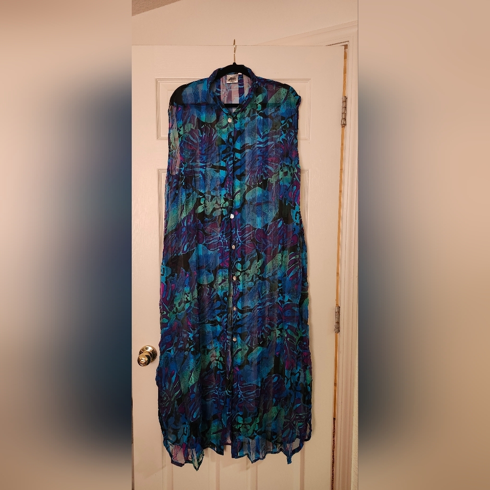 Vintage Blue Patterned Beach Cover-up